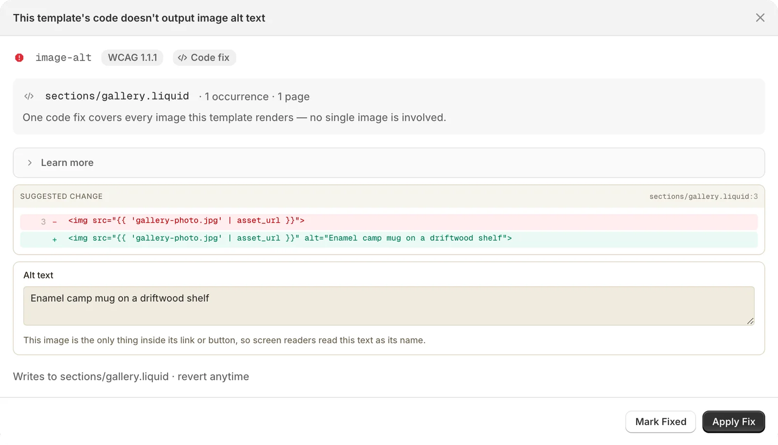 A code fix for an image inside a button, with an Alt text box filled in